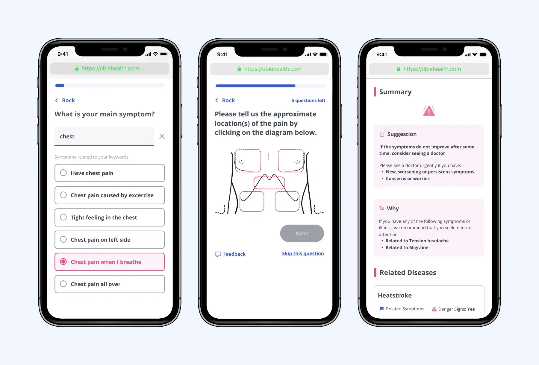 Thumbnail: Product screenshots of Ubie's AI Symptom Checker